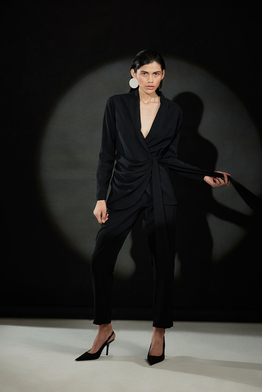 Echo Black Cowl Blazer + Pant Set