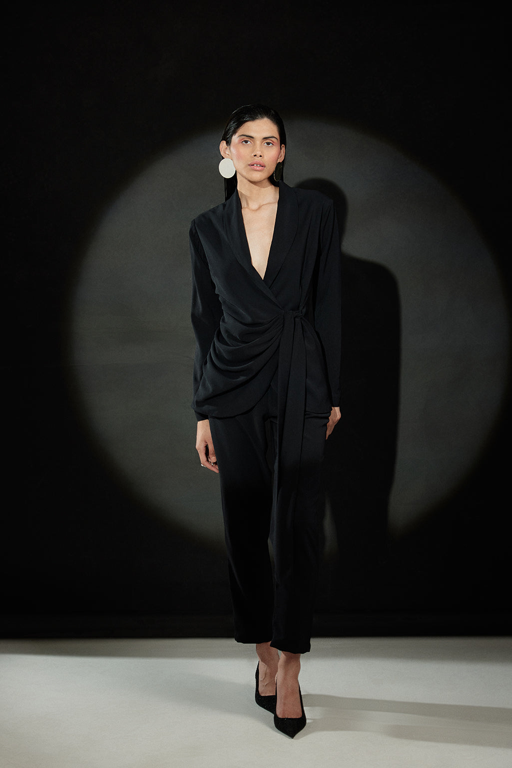 Echo Black Cowl Blazer + Pant Set