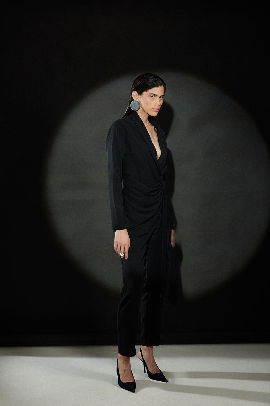 Echo Black Cowl Blazer + Pant Set