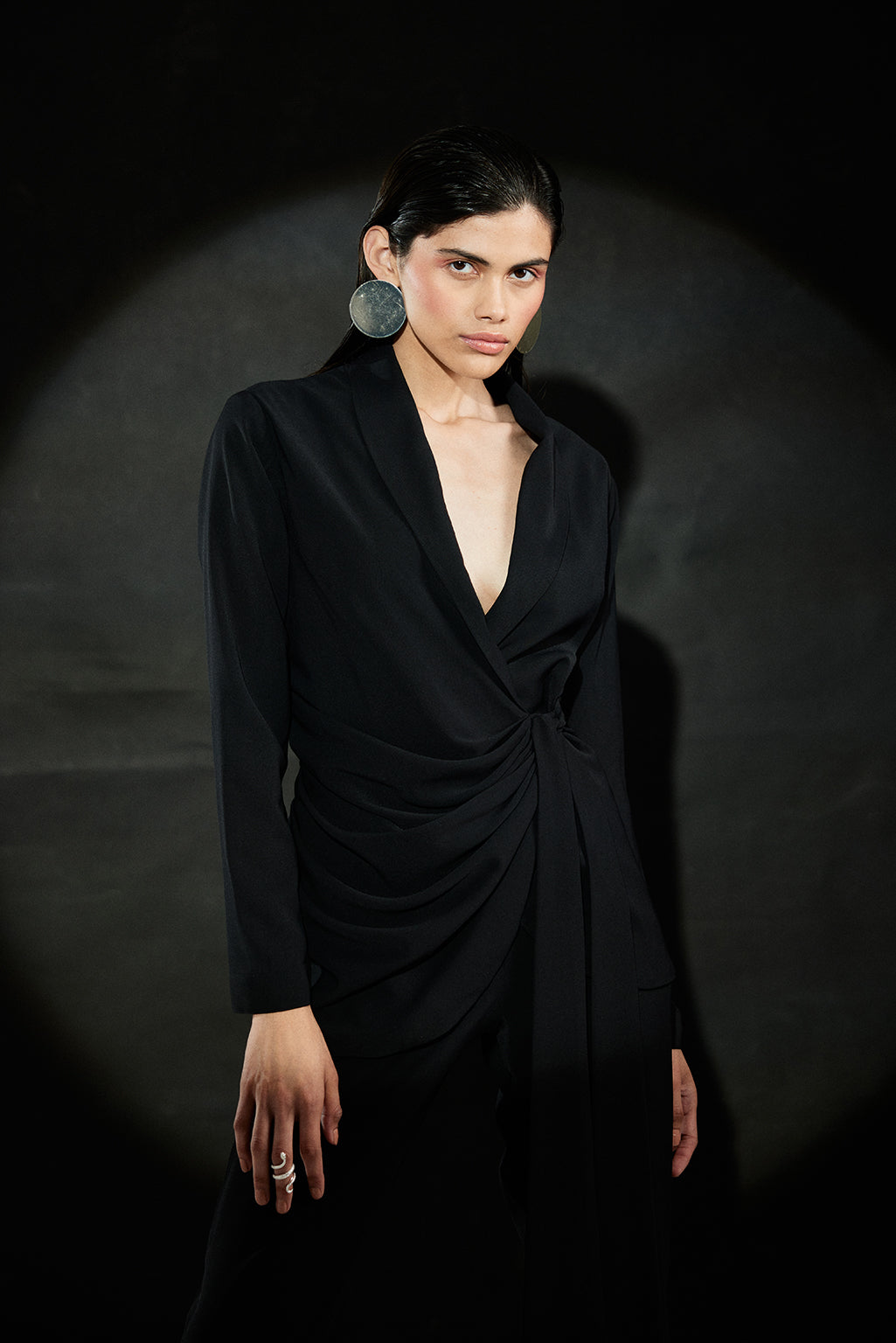 Echo Black Cowl Blazer + Pant Set