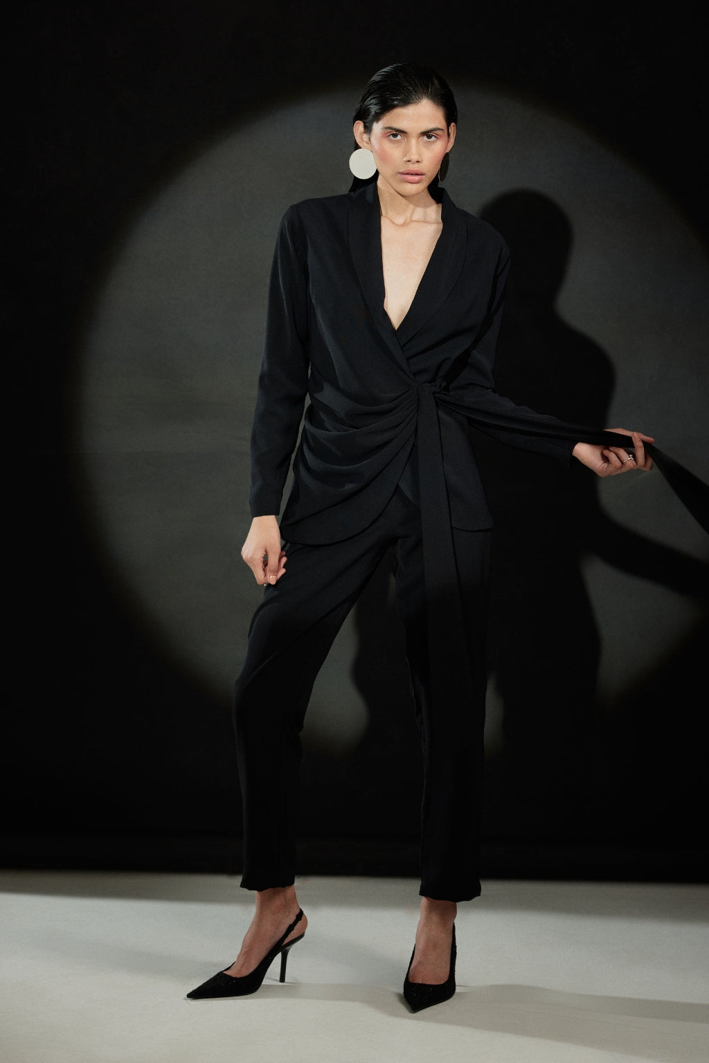 Echo Black Cowl Blazer + Pant Set