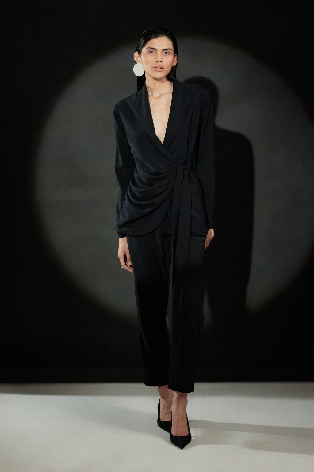 Echo Black Cowl Blazer + Pant Set