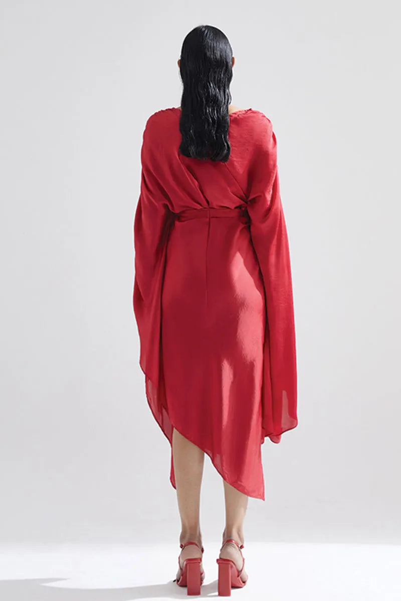 Echo Red Peony Draped Dress