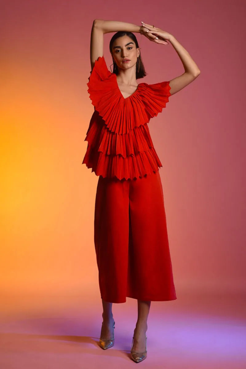 Echo Red Pleated Jumpsuit