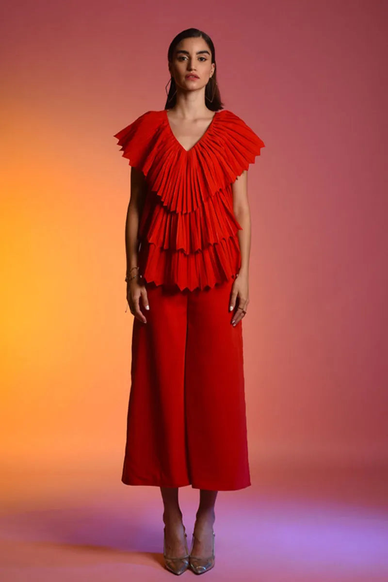 Echo Red Pleated Jumpsuit