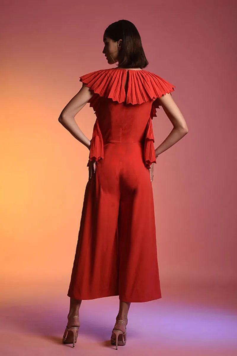 Echo Red Pleated Jumpsuit