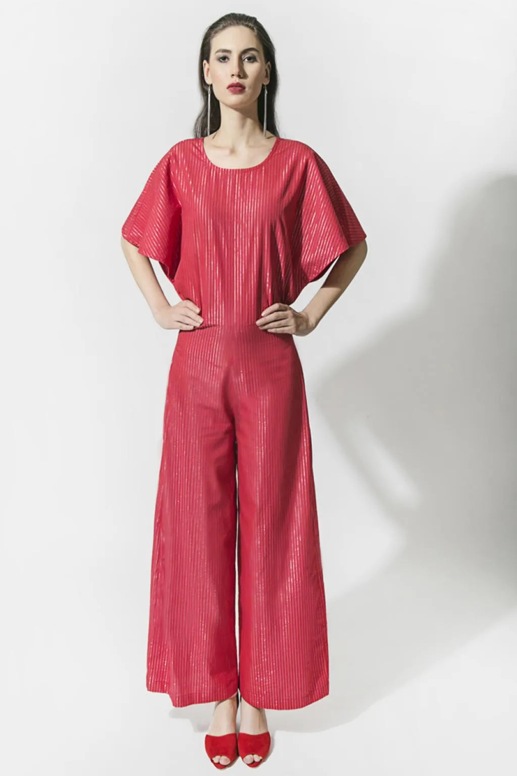 Red Lurex Stripe Jumpsuit