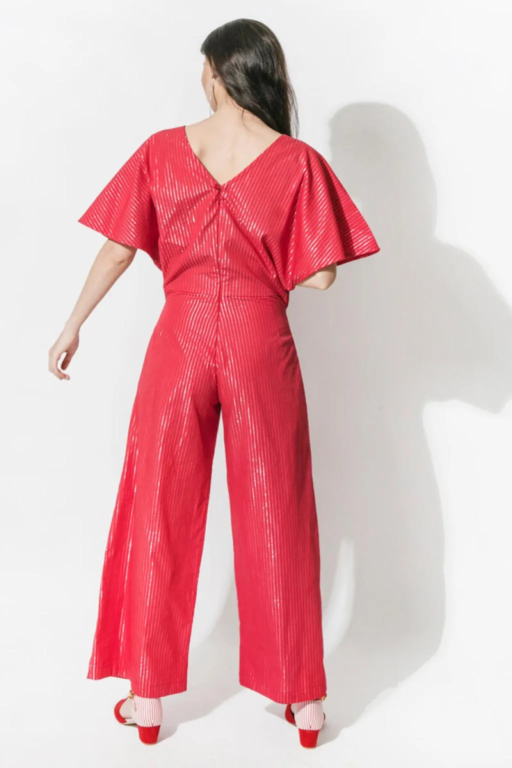 Red Lurex Stripe Jumpsuit