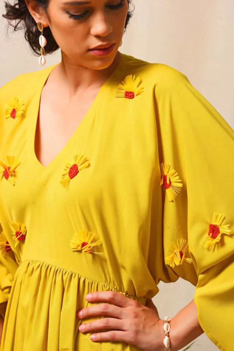 Yellow Sunflower Gather Dress