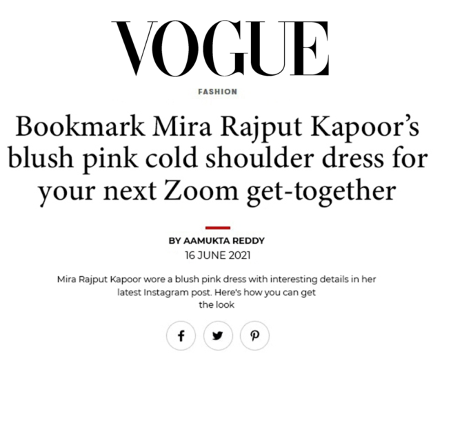 Mira Rajput Kapoor’s blush pink cold shoulder dress